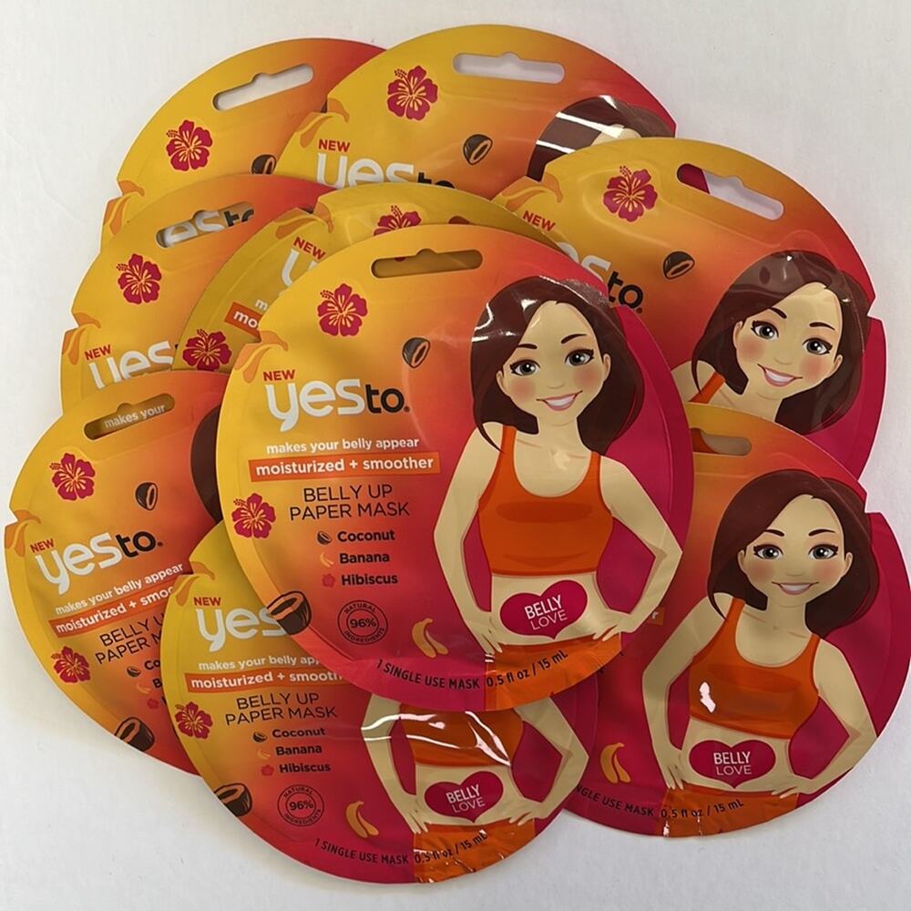 YesTo Belly Up Paper Mask Single Use Moisturize Lot of 10 Coconut Banana Hibiscu